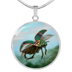 Ashley Gates Green Beetle Insect Luxury Circle Pendant Necklace