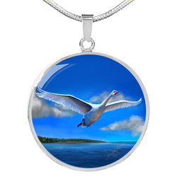 Ashley Gates Swan Luxury Circle Pendant Necklace