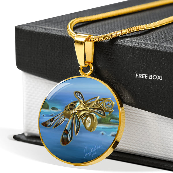 Ashley Gates Glasswing Clockwork Thopter Luxury Circle Pendant Necklace