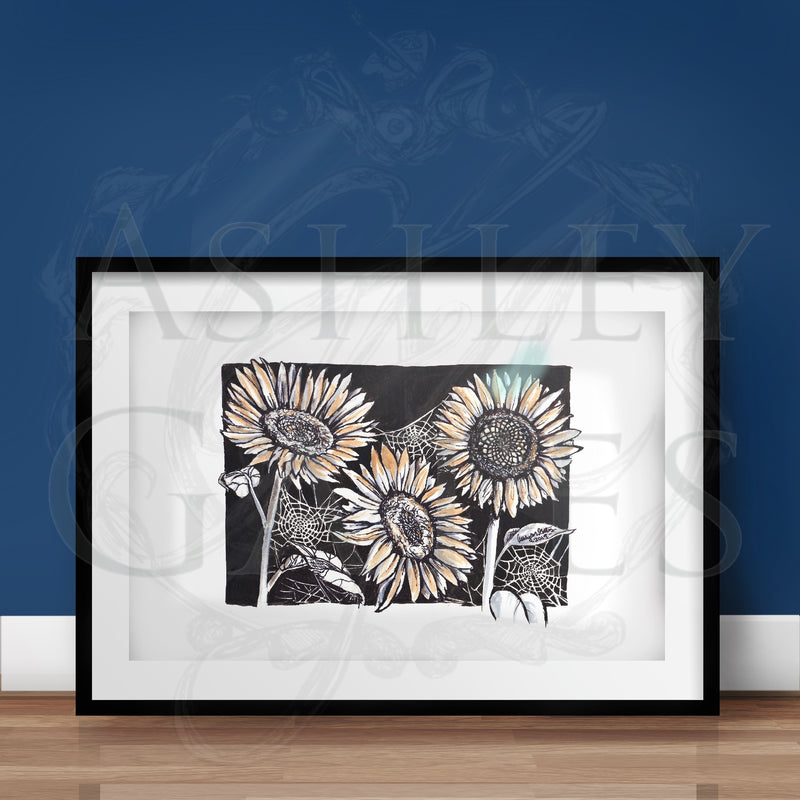 Sunflowers and Spiderwebs Print